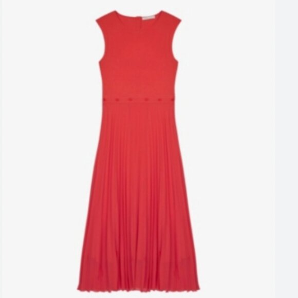 Maje Riplit Pleated Jersey-Woven Midi Dress - Picture 5 of 13